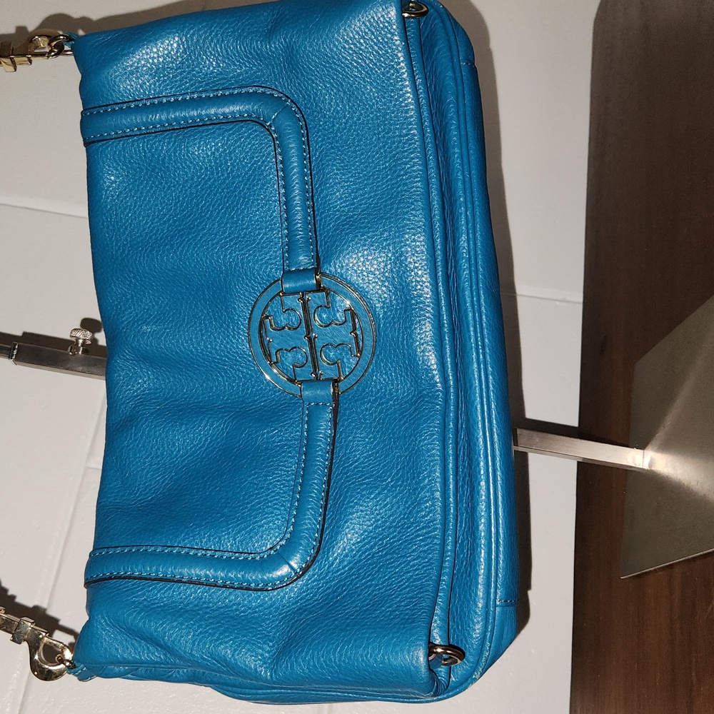 TORY BURCH AMANDA Foldover Messenger ELECTRIC EEL Pebbled Leather